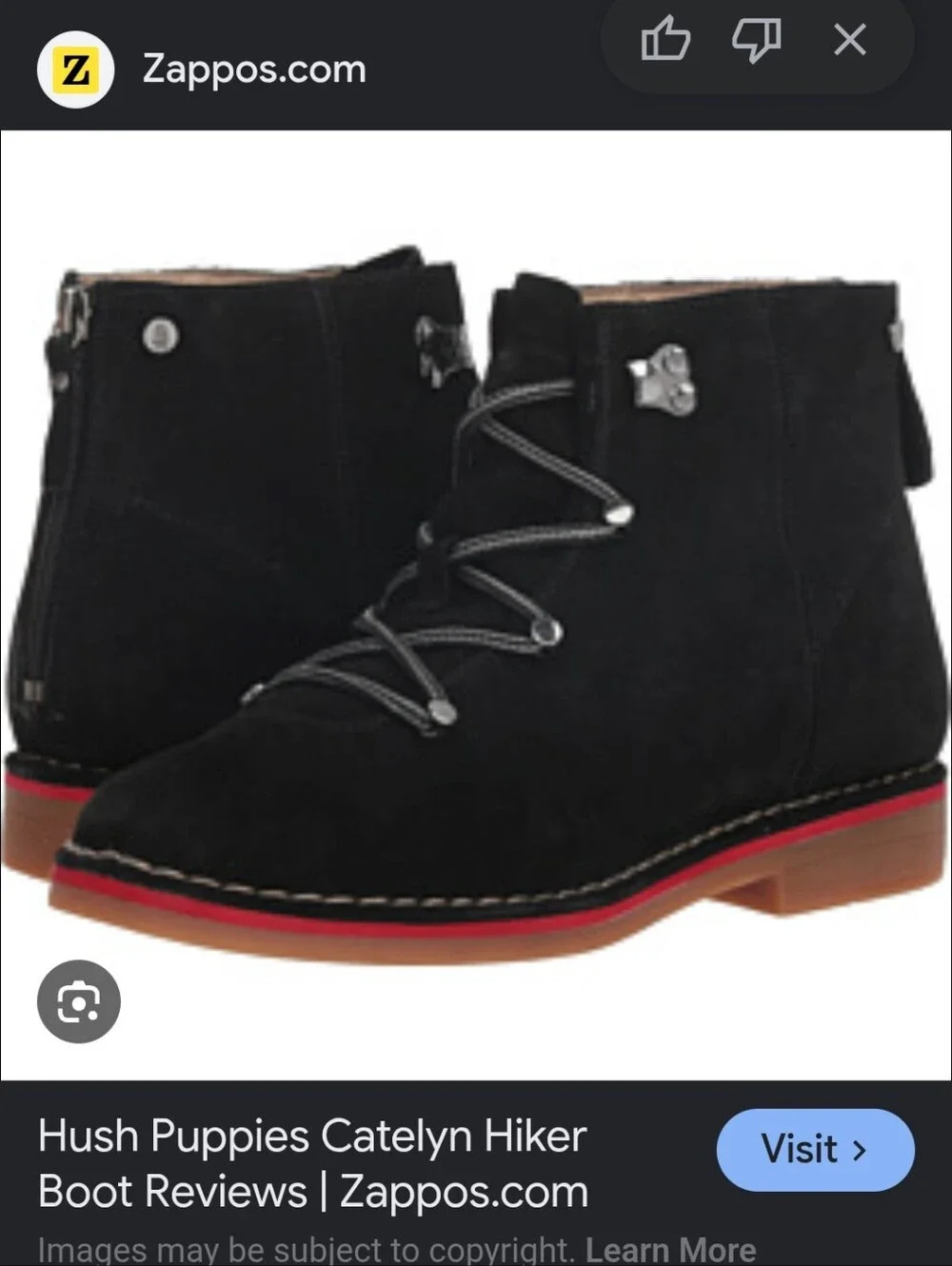 Hush Puppies Black Suede Ankle Hiker Boots with Red-Trim Sole